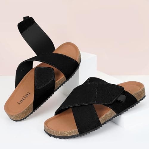 Dokela Sandals for Women Cork Footbed Mlue with Arch Support,Black,6 UK — view 2