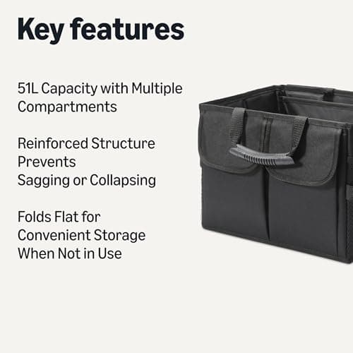 Amazon Basics Car Boot Organiser, Multi-Compartment Trunk Storage Box, Foldable, 51L Capacity, Black — view 2