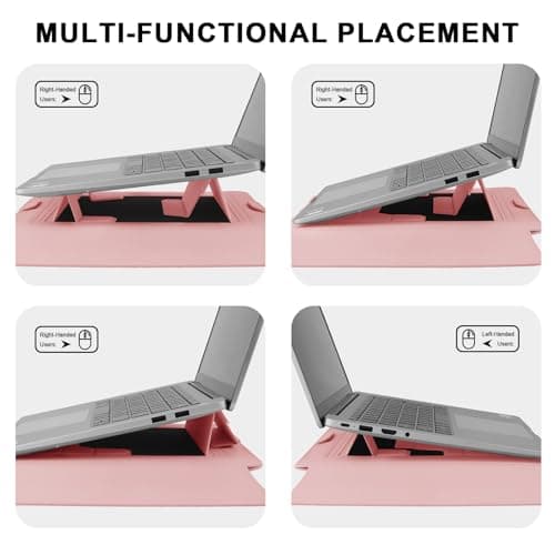 HoYiXi 15.6" Laptop Sleeve Case PU Leather with Stand Compatible with MacBook Pro 16/15.4'' MacBook Pro 15, Mac Air 15,16'' Laptop Bag for Dell, Acer, Asus,15-16'' laptop case,Pink — view 4