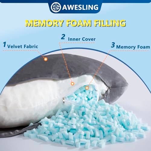 AS AWESLING Shredded Memory Foam U Shaped Maternity Pillow with Cover — view 4