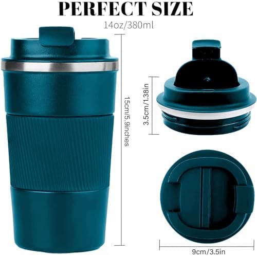 YINBAOGE Insulated Travel Coffee Mug, Spill & Leak Proof, Portable to Go Camping Stainless Steel Coffee Tumbler, Reusable Thermal Coffee Cup with Lid for Hot & Cold Drinks (Blue, 12 OZ) — view 3