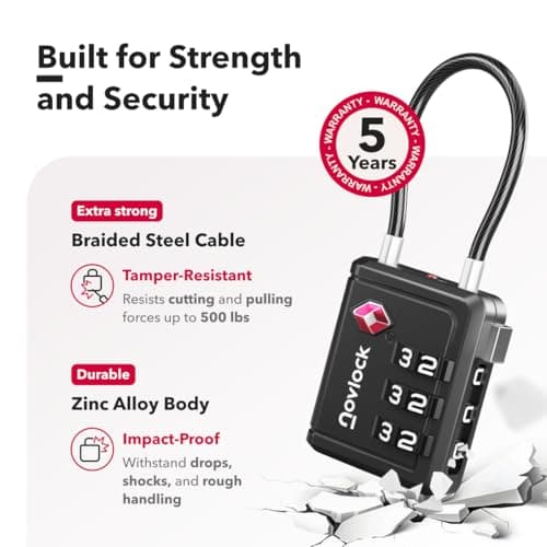 NovLock Suitcase Padlocks, TSA Approved Luggage Locks, Travel Padlocks — view 4