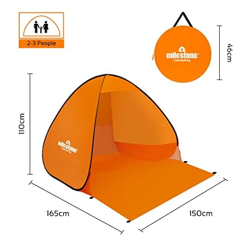 Milestone Camping 18889 Pop Up Beach Tent With Extendable Ground Sheet / UV50+ Protection/Water Resistant/Portable Carry Bag Included / 2 Security Pockets / 110cm x 150cm x 165cm — view 2