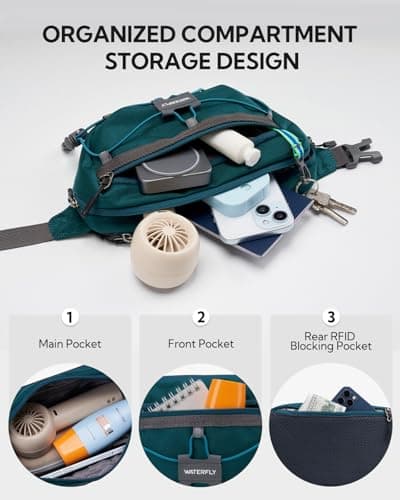 Waterfly Bum Bag Fanny Pack Waist Packs with RFID Blocking Peacock Blue — view 5