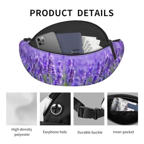 Purple Lavender Bum Bag Waist Fanny Pack,Adjustable Waist Bag for Women Men — view 2