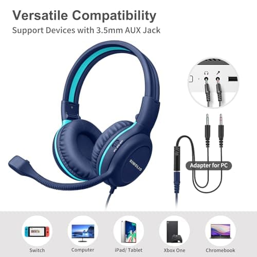 SIMOLIO 2 Pack Kids-Headphones with Microphone for iPad Laptop, Wired Children Headphones -School w/ 75/85/94dB Volume Limiting, Noise Cancelling Kids Headphones with Cord for Boys, Girls, Teens — view 6