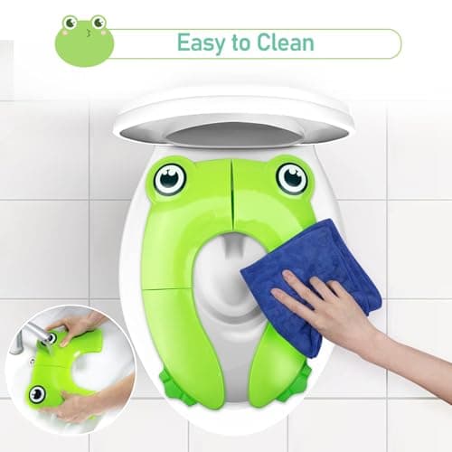 Pejoye Foldable Potty Toilet Training Seat, Travel Portable, Toddler, Folding Potty Training Seat for Kids with 6 Anti Slip Silicone Pads and 1 Carry Bag, Green Frog — view 4