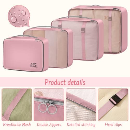 MOFELON 8PCS Packing Cubes for Suitcase, Travel Luggage Organisers for Backpack, Waterproof Suitcase Organiser Bags, Travel Essentials Accessories - pink — view 5