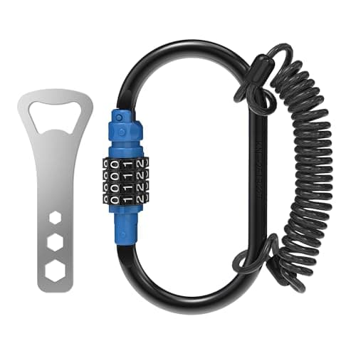 UP Security Combination Lock D Ring with Retractable Cable, 4 Digit Combo Lock for Helmet Safe, Backpack, Luggage Anti-Theft, Stroller, Scooter, Gym Locker, Fence, Travel, Outdoor Use (Oval, Blue)