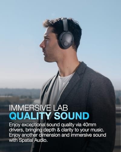 JLab JBuds LUX ANC Active Noise Cancelling Headphones - Wireless Over Ear Headphones with Microphone, 70+ H Playtime Foldable Bluetooth Earphones with Multipoint & Customisable Sound, Graphite — view 4