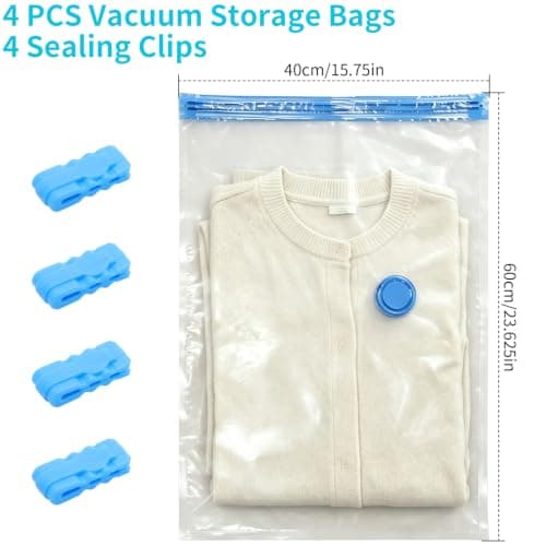 4 Pcs Space Saver Bags Vacuum Storage Bags Small Compression Zipper Storage Bags Vacuum Pack Bags for Clothes, Vacuum Bags for Clothes Travel Home, with Airtight Valve, 60 x 40 cm — view 2