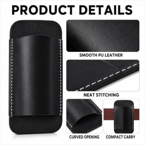 HOQBFSN Genuine Cowhide Leather Multitool Sheath Horizontal EDC Belt Pouch Compact Tool Holster Pocket Organizer with Belt Clip for Men Black — view 3