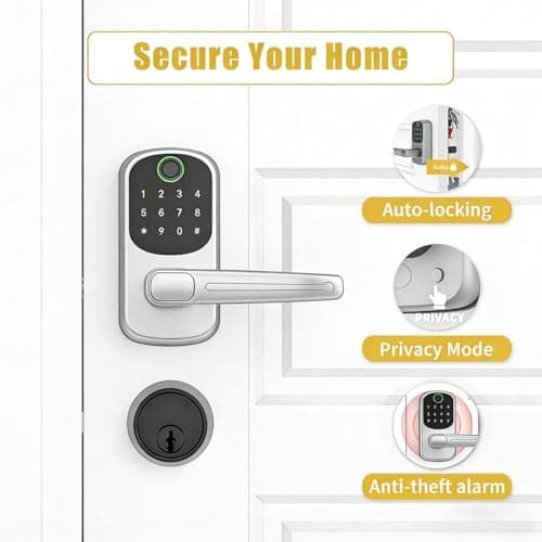 Smart Door Lock, Fingerprint Door Lock, 12-in-1(Fingerprint/passcode/APP/IC Card/Key) Password Bluetooth Smart Locks,Biometric Electronic Smart Lock for Home, Office, Hotel Office, Apartment — view 3