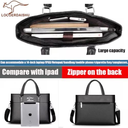 LOCOERDAISHU Genuine Leather Laptop Briefcase Messenger Bag for Men, 14 Inch Laptop Shoulder Bag, Business Travel Crossbody Satchel, Office Work Computer Case with Adjustable Strap (Brown) — view 5