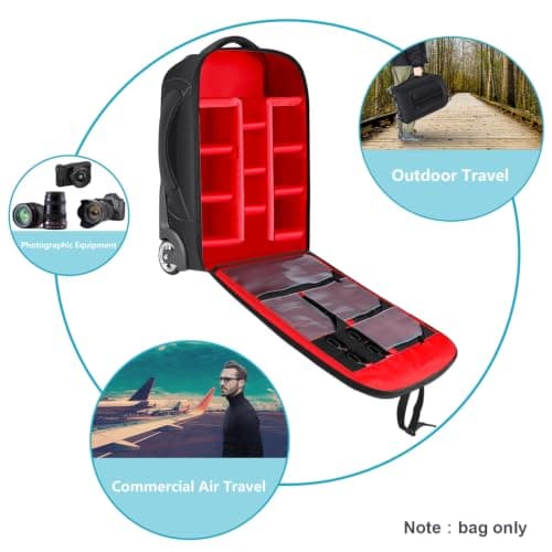 Neewer 2-in-1 Sliding Camera Backpack Suitcase Style Convertible with Double Handle, Shockproof with Removable Padded Compartments for SLR/DSLR Cameras Tripod Lenses (Black/Red) — view 6
