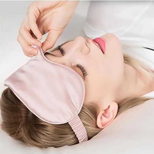 Silk Eye Mask for Sleeping, 3 Pcs Sleep Mask Set Super Soft Eye Masks Silk Sleep Eye Mask with Hair Scrunchie and Travel Pouch for Women Girls (Pink) — view 5