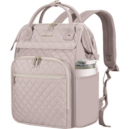EMPSIGN 17 Inch Large Quilted Laptop Backpack for Women, Dusty Pink