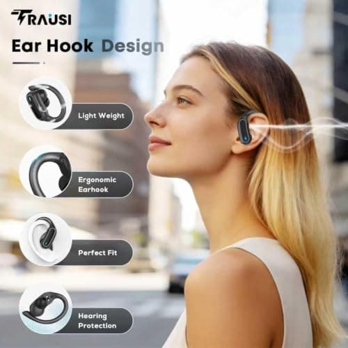 Wireless Earbuds Bluetooth Headphones, 54H Playtime Full Stereo Over Ear Buds with ENC Noise Cancelling, LED Power Display, IPX7 Waterproof Sport Earphones with Earhooks for Running/Workouts Black — view 2