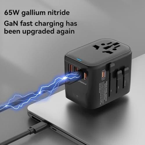 Htuteyy GaN65W Fast Charging Adapter with 2 USB 3 Type C for EU AU US UK Plugs for International for Travel UK PLUG Pink — view 6