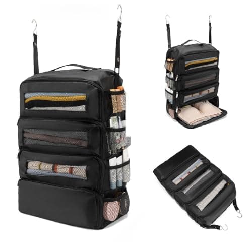 Suitcase Organizer, Travel Luggage Organizer Portable Hanging Travel Shelves Collapsible Hanging Packing Cubes for Carry on Suitcase, Black-M, M, Modern (Pure Black)