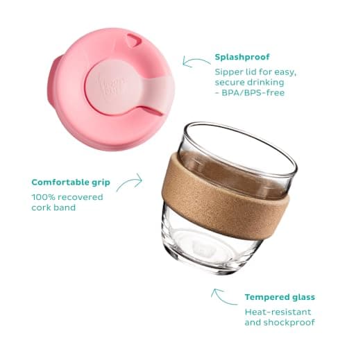 KeepCup Brew Cork - 12oz/340ml Tempered Glass Reusable Coffee Cup/Travel Mug, Natural Cork Band with Splashproof Press Fit Lid - Pine — view 3