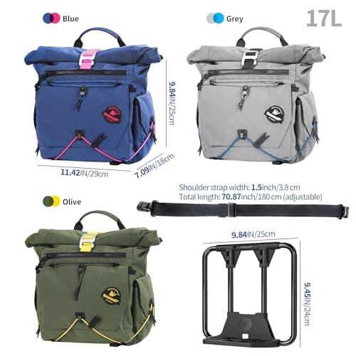 Front Bag for Brompton Bike 17L Roll Top Cycling Bag with Frame, Folding Bike Carrier with Shoulder Strap, Helmet Storage, for Travel Commuter Bicycle,Backpack (Requires Mounting Block)-Grey — view 2