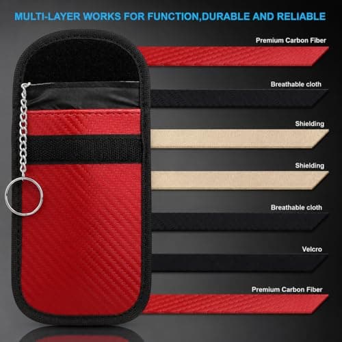 Diyife 2 Pack Faraday Pouch, RFID NFC Car Key Signal Blocker Pouch, Full Shielding Keyless Entry Anti-Theft Relay Attack Faraday Bag for Car Motorcycle Keys, Bank Cards and ID Cards, Red — view 4