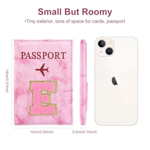 ILIYAH Personalized Initial Passport Holder – Pink Marble Chenille Letter, Waterproof PU Leather Passport Cover, Cute Travel Gift for Women and Girls — view 4