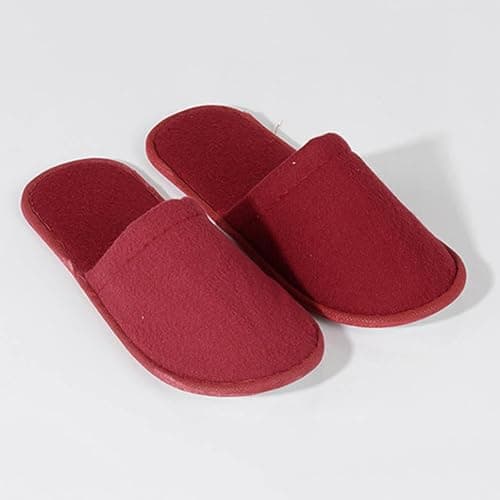 New UK One Size 5 Pairs Hotel Slippers Disposable Closed Toe Spa Slippers for Women Men Flat White House Shoes Washable Slipper for Spa Guest Travel Red — view 4