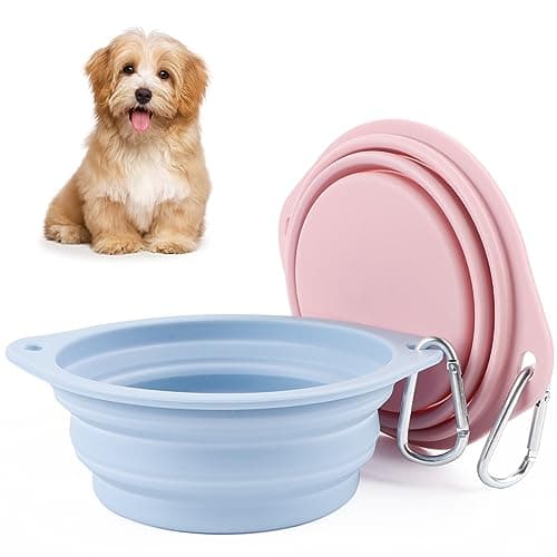 Pack of 2 Foldable Travel Bowls, Leak-Proof Dog Bowls, Foldable Silicone Water Bowl for Dogs on the Go and Pets for Water and Food (Pink, Blue)