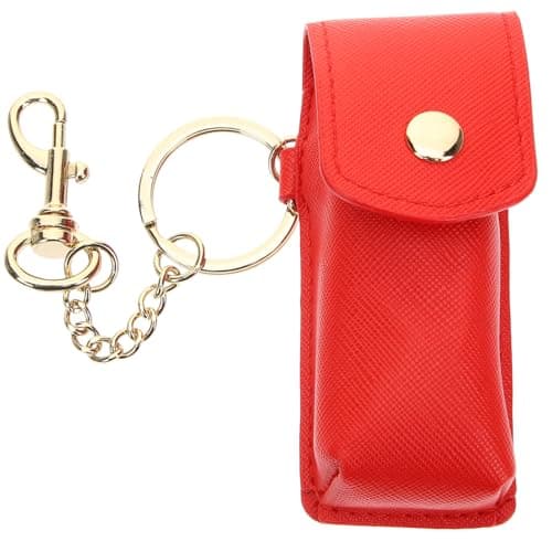 Alipis Lipstick Holder Keychain Pu Leather Portable Red for Parties Travel