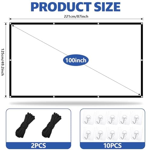 Projector Screen 100 Inch, 16:9 4K HD Double Sided Projection Screens — view 2