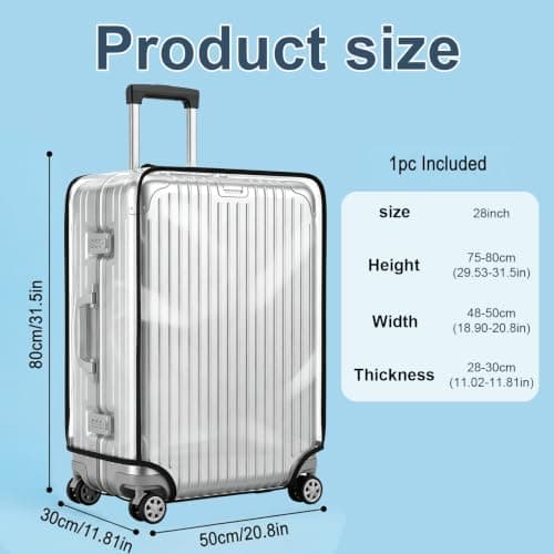 Fawley Clear PVC Suitcase Cover, Waterproof Suitcase Cover Protector Travel Luggage Covers with Reinforced Edge Dustproof and Scratchproof Suitable Protection Bag for Wheeled Trolley Case (28in) — view 2