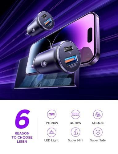 LISEN 12V Car Charger USB Adapter 2 Pack Cigarette Lighter USB Charger 69W — view 3