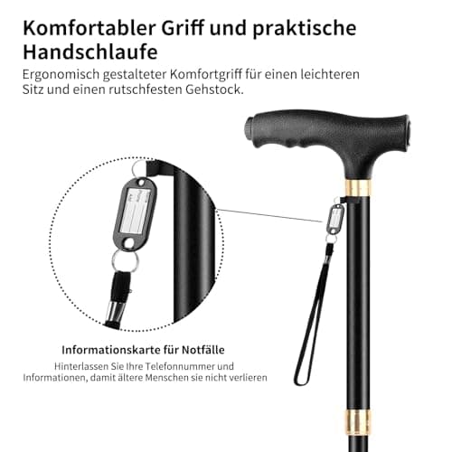 Height Adjustable Walking Sticks for Women and Men, OOCOME Adjustable Walking Cane with LED Light and Rubber Tips, Aluminium Walking Stick for Elderly Arthritis Seniors and Disabled (Black) — view 3
