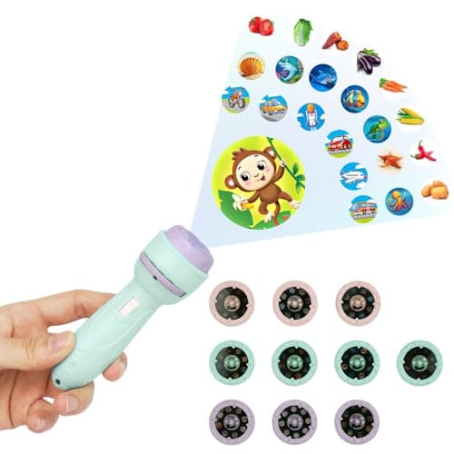 HOTUT Torch and Projector, Torch Light and Projector with 10 Discs 80 Images, Children's Projector Torches, Kids Night Light Torches, Plastic Flashlight Toy Gift for Toddler and Age 3+ Years Children