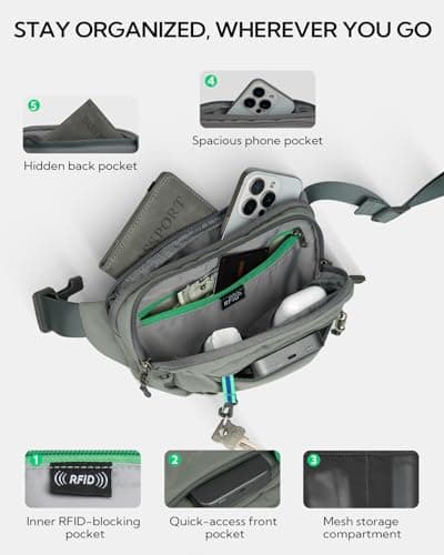 Waterfly Bum Bag Fanny Pack: Small Waist Bumbag with RFID Blocking Grey — view 5