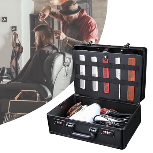 Large Capacity Hairdressing Toolbox, Hairdressing Toolbox Scissors Clippers, with Combination Lock, Portable Aluminium Storage Box with Compartments for Hairstylists, Salon and Travel Use (Black) — view 3