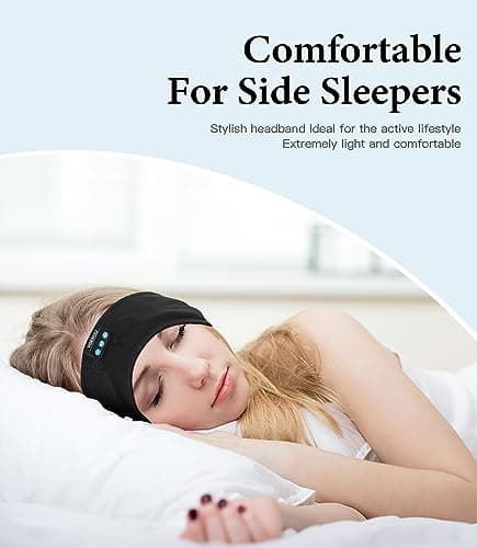 Voerou Sleep Headphones, Adjustable Bluetooth Headband Headphones, Ultra-Long Play Time Sleeping Headphones with Built in HD Hi Fi Speakers, Perfect for Sleep, Workout, Tennis, Yoga, Travel, Insomnia — view 2