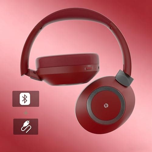 Wireless Headphones Bluetooth, Memory Foam Ear Cups, 100H Playtime (Red) — view 3