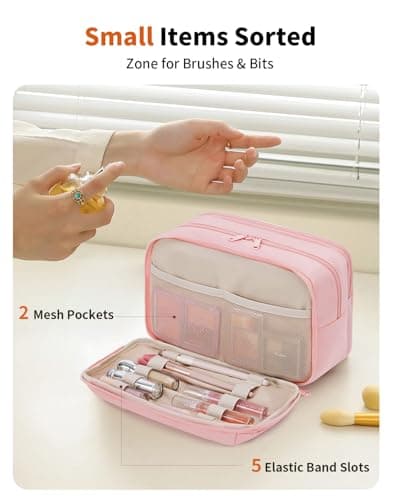 ECOHUB Large Toiletry Bag for Women, Recycled Water-Resistant Wash Bag with Wide-Open, Makeup Cosmetic Organizer for Toiletries Accessories, Saving Bag for Full-Sized Container, Blush Pink — view 4