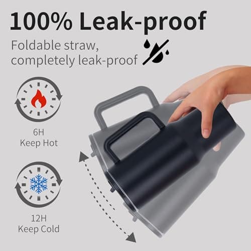 CherryKelly 40oz (1200ml) Tumbler with Handle & Flip Straw | Stainless Steel Travel Coffee Mug | Insulated Thermal Cup | Hot & Cold Drinks Water Bottle | BPA-Free - Black — view 5