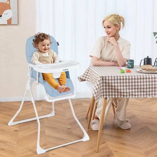 INFANS Baby High Chair, Quick One-Hand Fold Highchair for Babies and Toddlers with Adjustable Footrest Removable Dishwasher Tray PU Seat, Compact Highchairs for 6-36 Months (Blue) — view 2