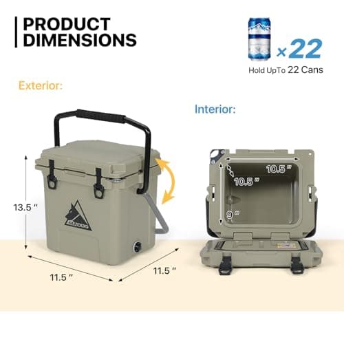 MADOG 14 Quart Small Portable Cooler, Leakproof LLDPE Beach Cooler Keeps 7 Days Ice Retention, for Fishing, Camping, Boating and Travel, Khaki — view 3