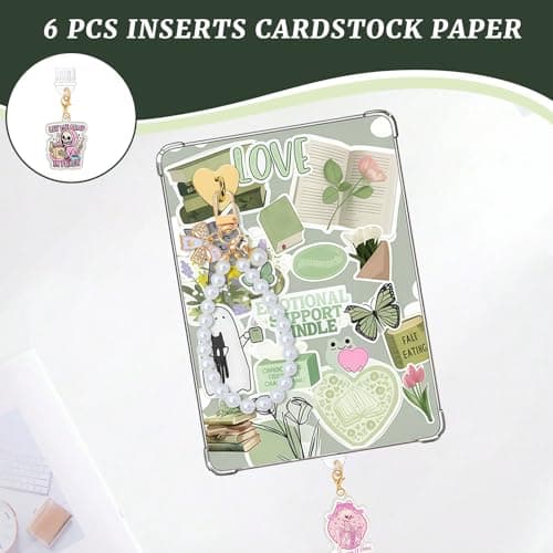 VelvetGlow 6pcs Inserts for E-Reader Clear Case, 2pcs Dust Plug Charms Set, Retro Phone Charm Accessories, Cardstock Inserts for Kindle Paperwhite 11th-12th generation, Gift for Book Lovers (Style E) — view 4