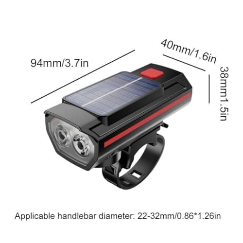 anso Solar Powered LED Bicycle Headlight TYPE-C USB Rechargeable Bike Head Light Front Lamps with Horn (Black) — view 4