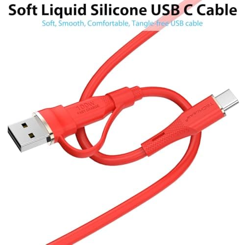 TECHGEAR 2M 2in1 100W USB A/C to USB C Soft SILICONE Charger Cable Fast Charging, Tangle Free, Compatible with MacBook Pro/Air, iPad A16/Air/Pro 2024, iPhone 17 16, Galaxy S25 S24 A17 A26, PS5, Switch — view 3