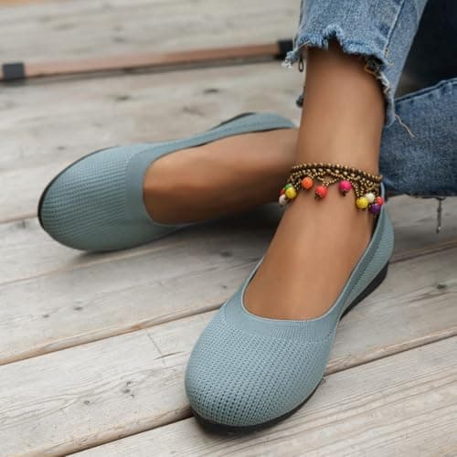 Slip On Ballet Flats for Women Knit Breathable Mesh Dolly Shoes Summer Casual Comfy Pumps for Lounge Outdoor Work,Sky Blue,6 — view 6