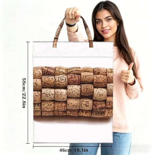 Large Travel Laundry Bags,Wine cork Print with Handle Foldable Laundry Bag for Holidays Gym Swimming and Family Trips, 1Pcs — view 3