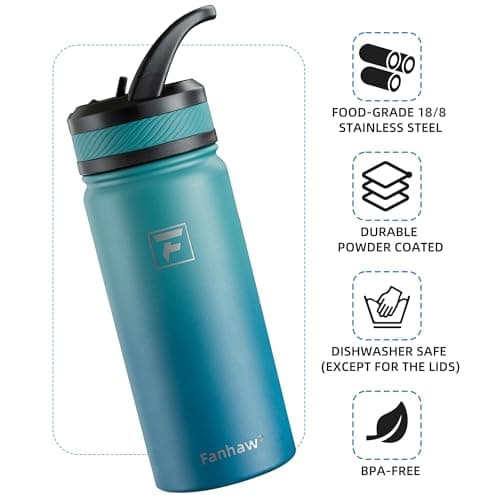 Fanhaw 550ml/18oz Kids Insulated Water Bottle with Straw Lid – Stainless Steel Double Wall Vacuum, Leak-Proof, BPA-Free Water Bottles for School Boys & Girls(Green Blue) — view 3